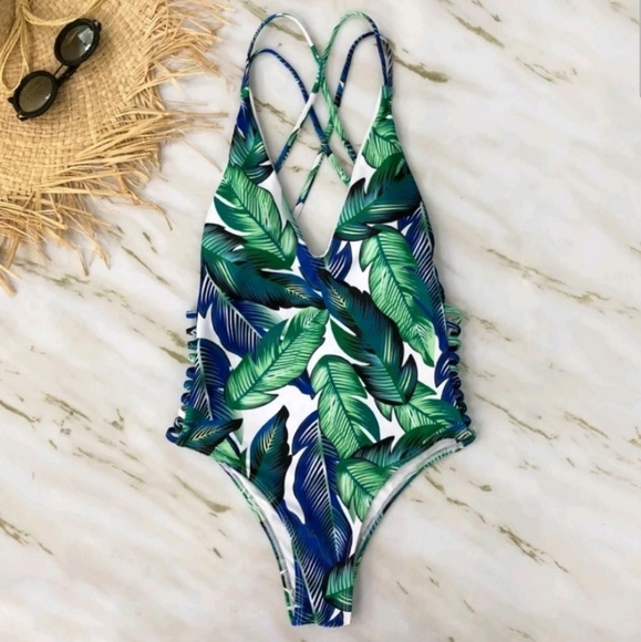 Last XL! Banana Print Strappy Onepiece Swimsuit - Picture 4 of 7